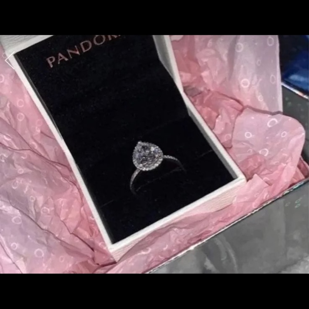 Size 6 PANDORA Sparkling Teardrop Halo Ring - Picture 7 of 8